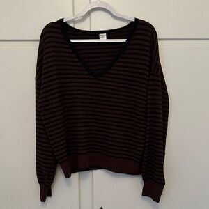 NEW Burgundy and Black Striped V-Neck Sweater